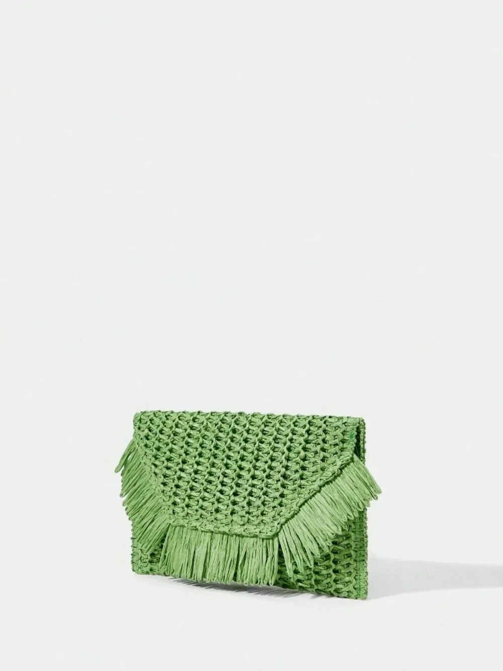 Green Woven Straw Women's Clutch Bag